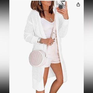 Long duster open knit white cardigan